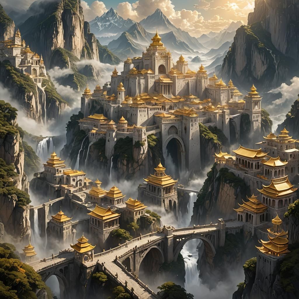 Mountain City in Clouds: Fantasy Concept Art