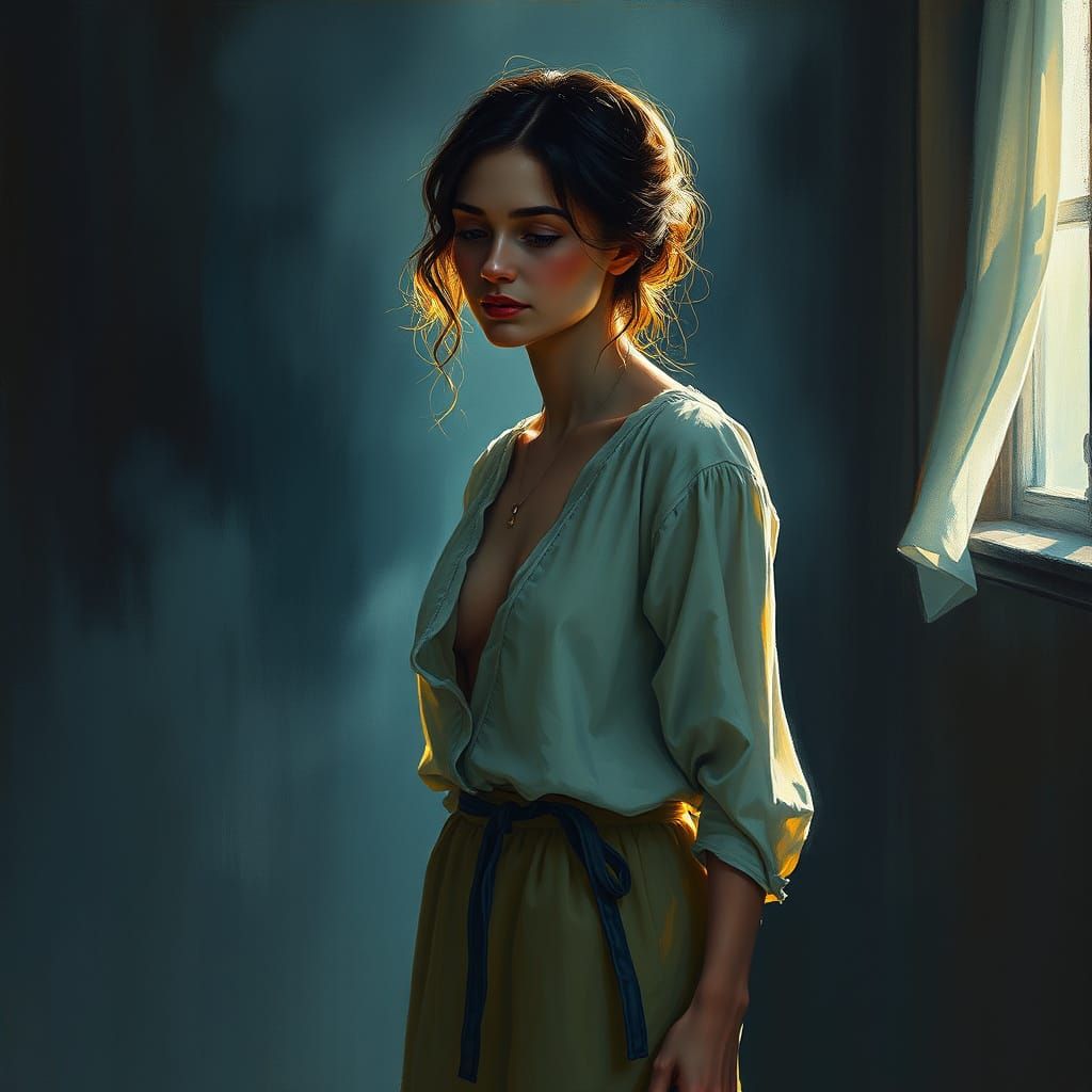 Woman in Dim Room, Threads Loosening, Names Falling