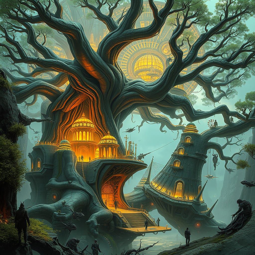 Futuristic City Inside Giant Tree: Fantasy Concept Art