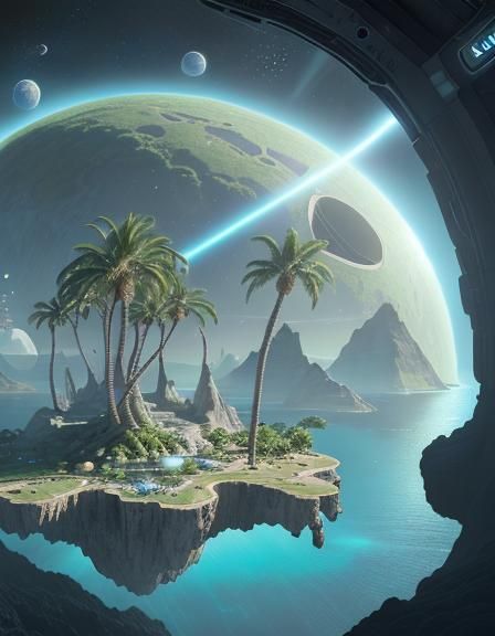 Island Oasis on Asteroid: Digital Matte Painting