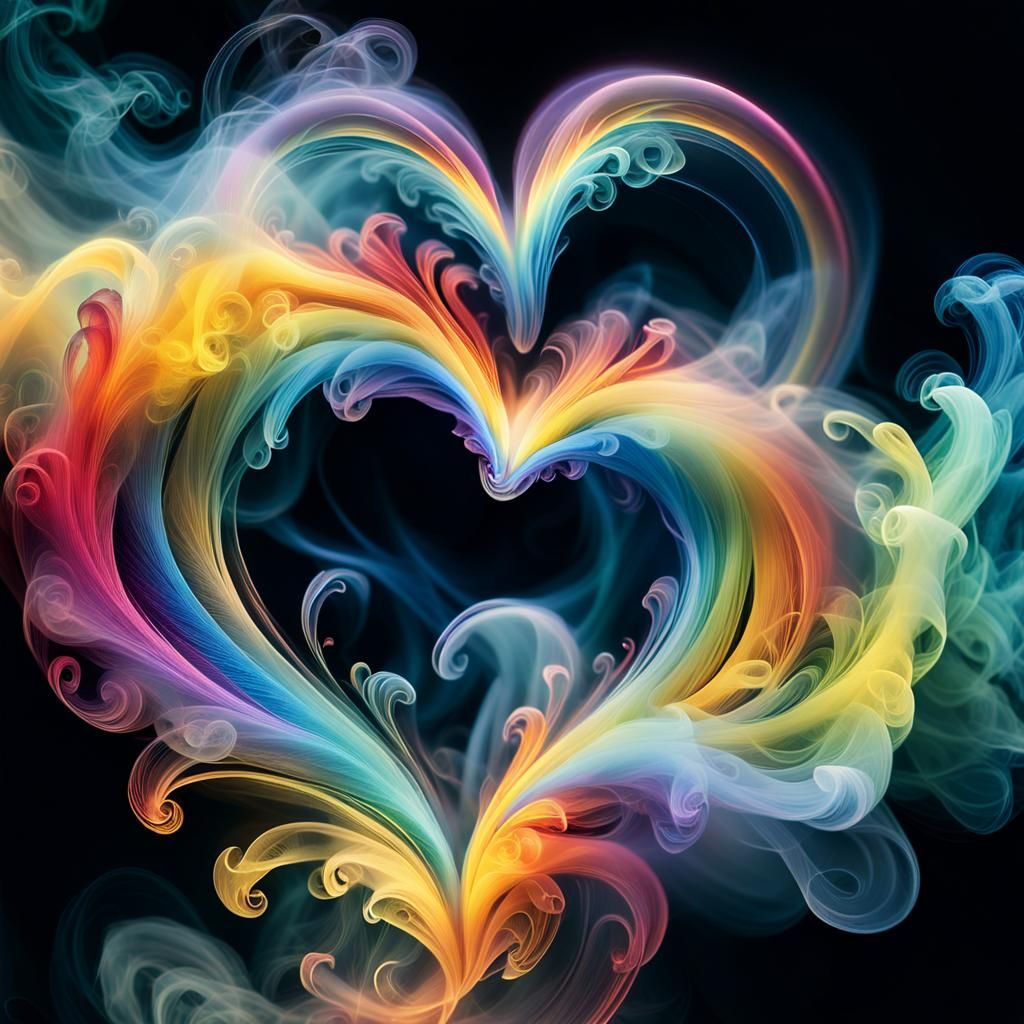 Surrealist Heart-Shaped Rainbow in Dreamlike Smoke