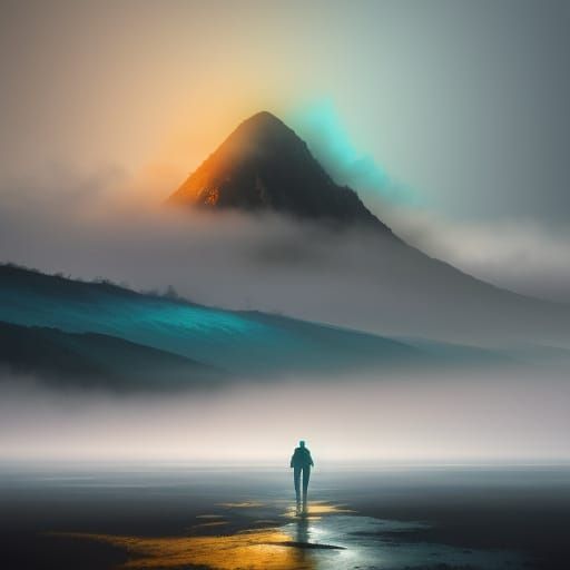 Person in Fog: Hyperrealistic Splash Art