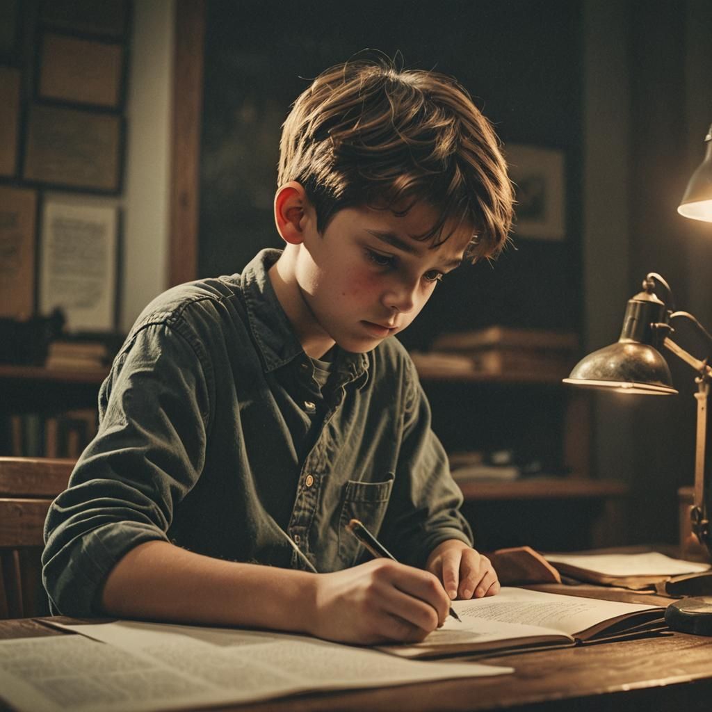 Boy Studying: Cinematic Film Still