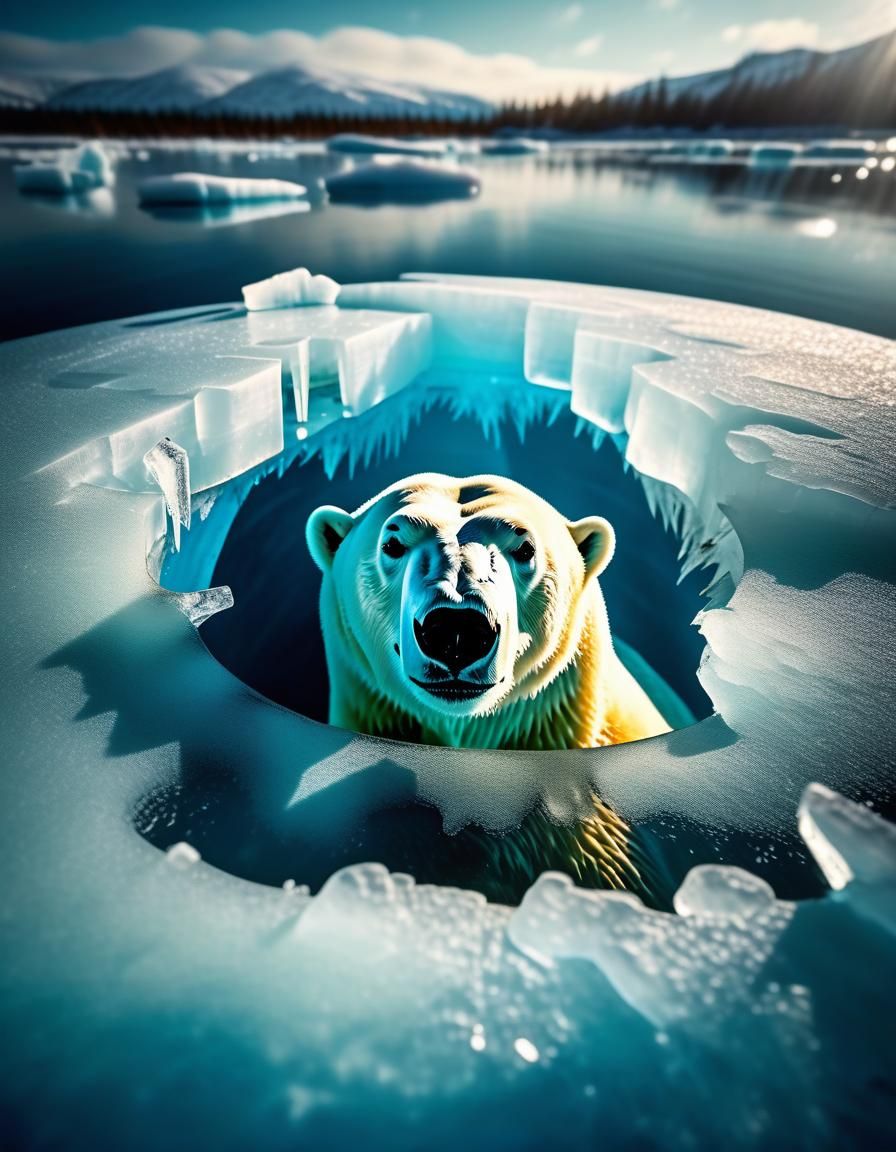 Polar Bear and Seal Standoff on Ice