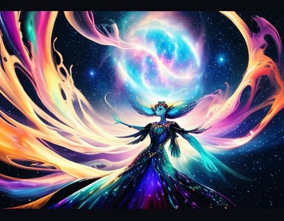 Person Floating in Nebula: Surreal Oil Painting