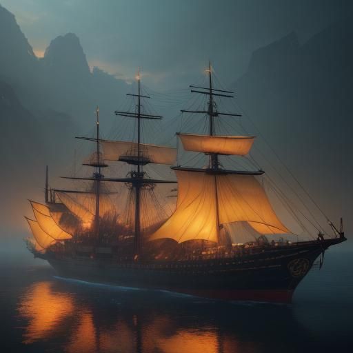 Magnificent Sunset Over Great Port: Hyperrealistic Digital A...