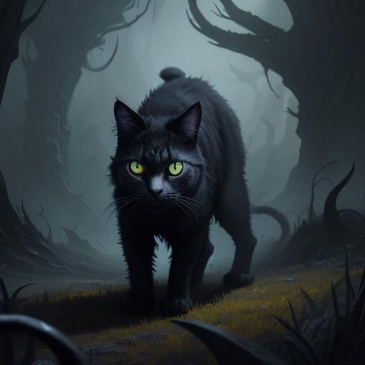 Surreal Ten-Eyed Cat: Detailed Matte Painting