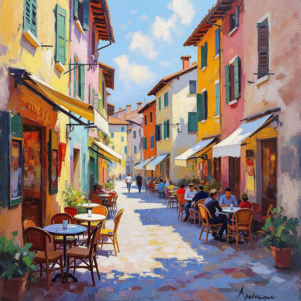 Bologna Street Scene in Impressionist Style