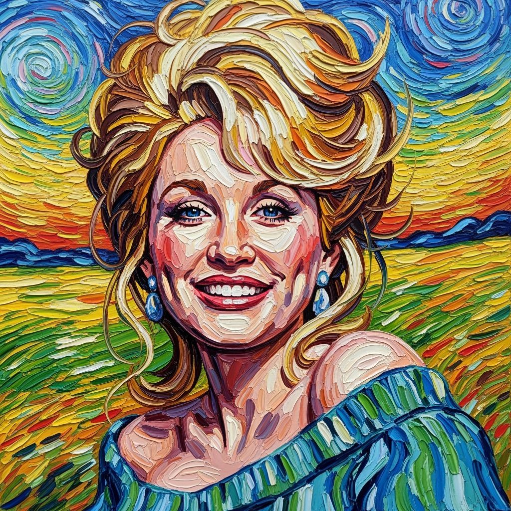 Impasto Oil Portrait of Smiling Dolly Parton in Van Gogh Sty...