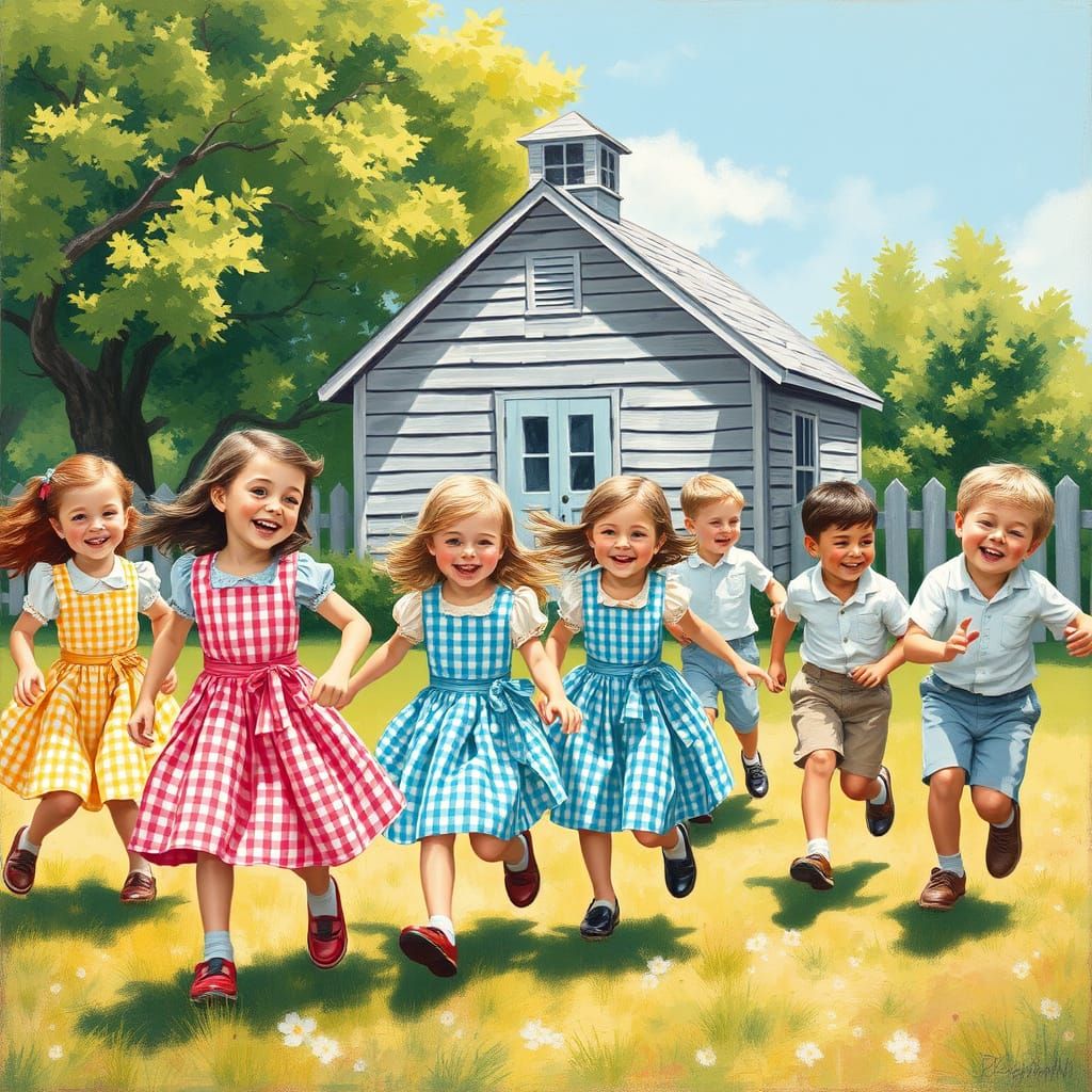 Joyful Children at Play in a Rustic Schoolyard