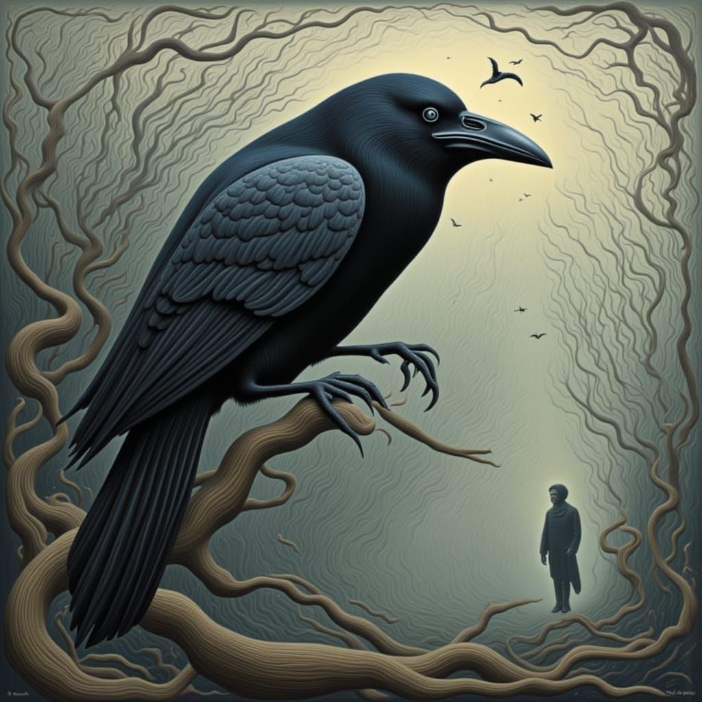 Ethereal Raven in Misty Grey Realism