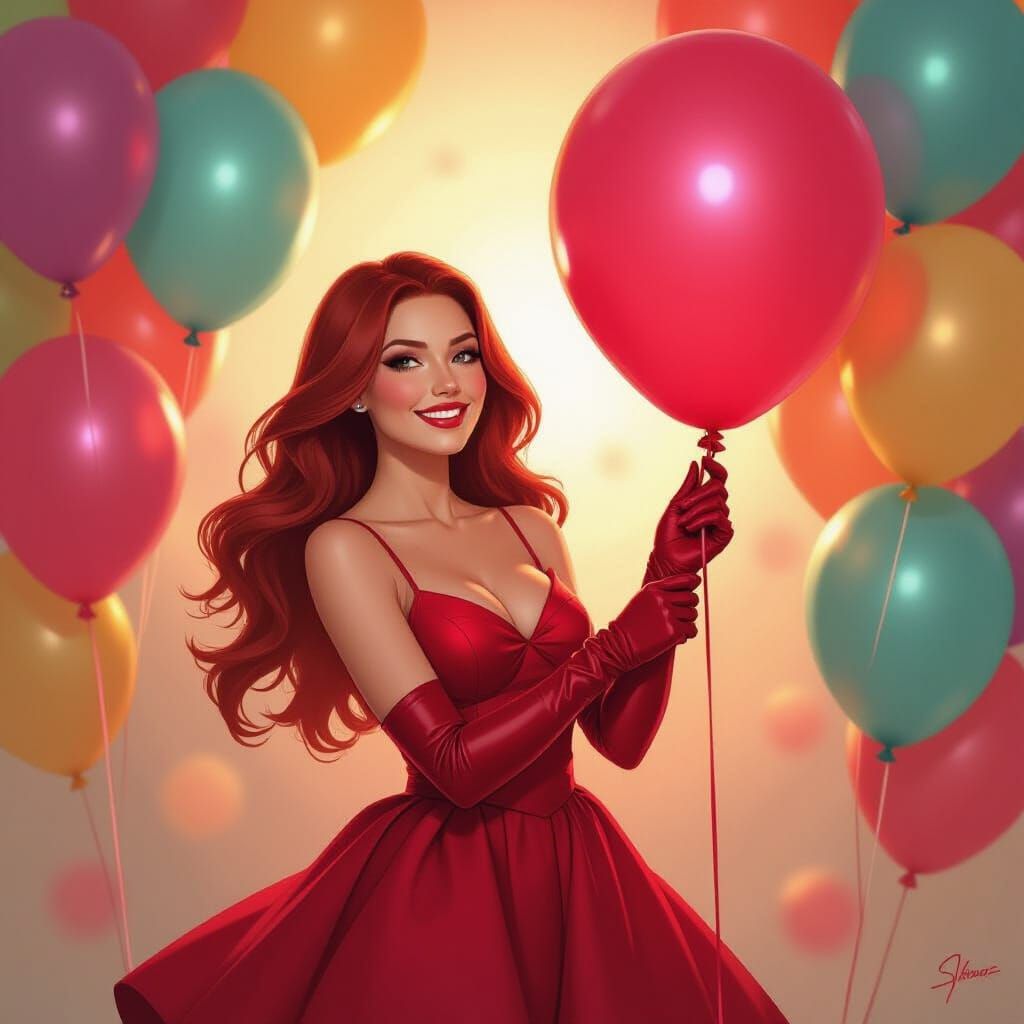 Scarlet Witch Teasing Birthday Balloon, Digital Art