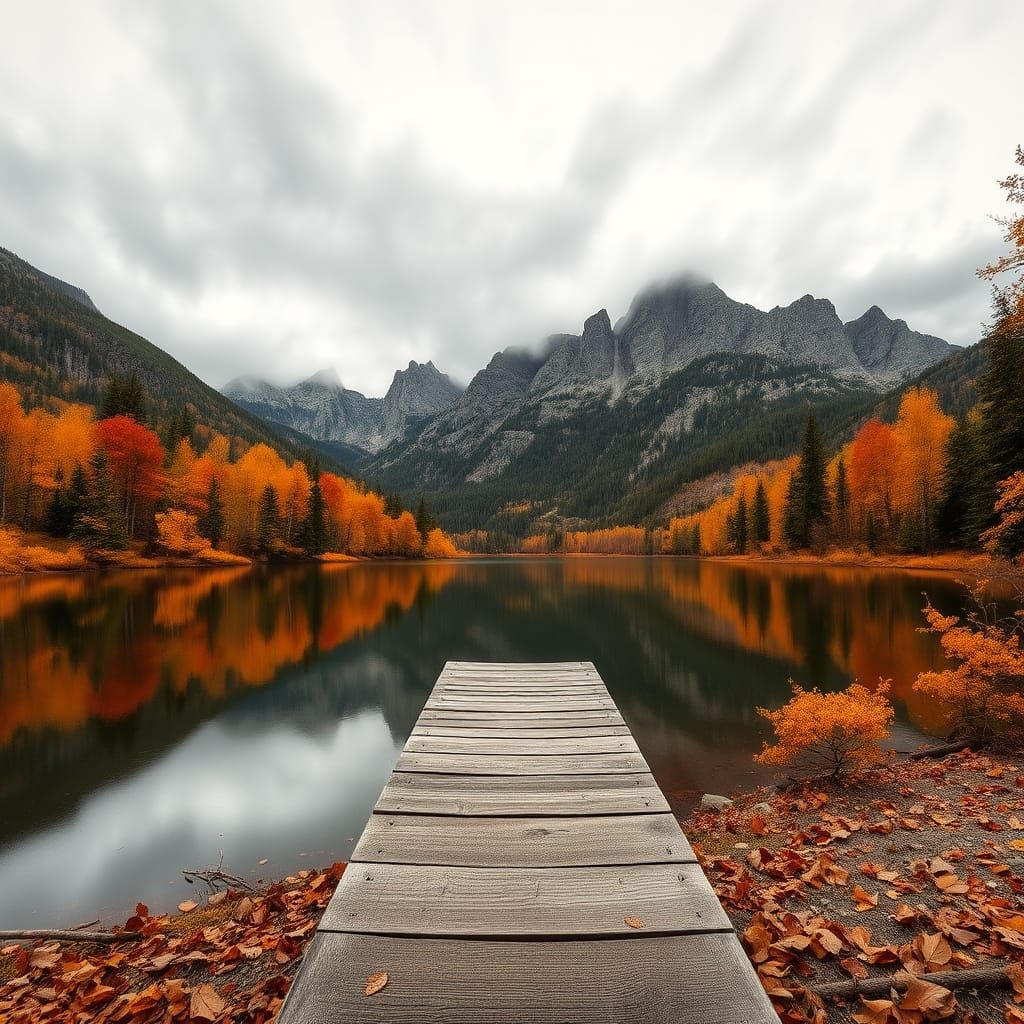 Autumnal Lake Reflecting Mountains: Serene Landscape Photogr...