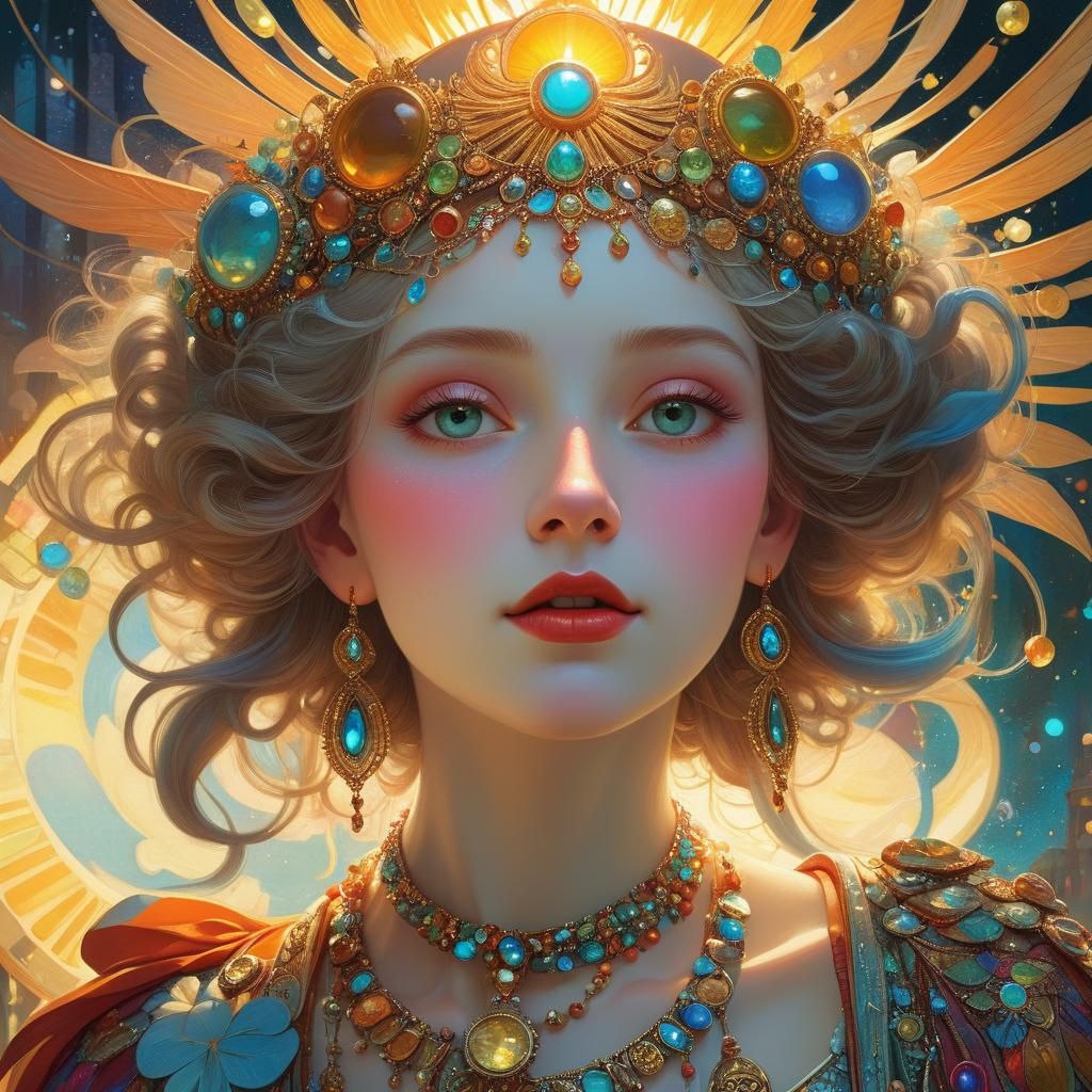 Sun Queen in Postmodern Digital Illustration Style