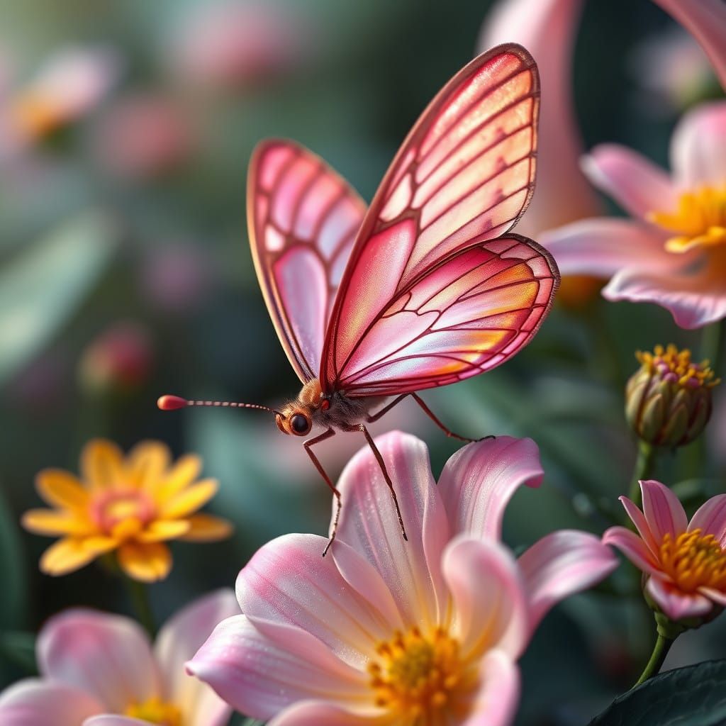 Delicate Fantasy Butterfly Perched on a Vibrant Flower