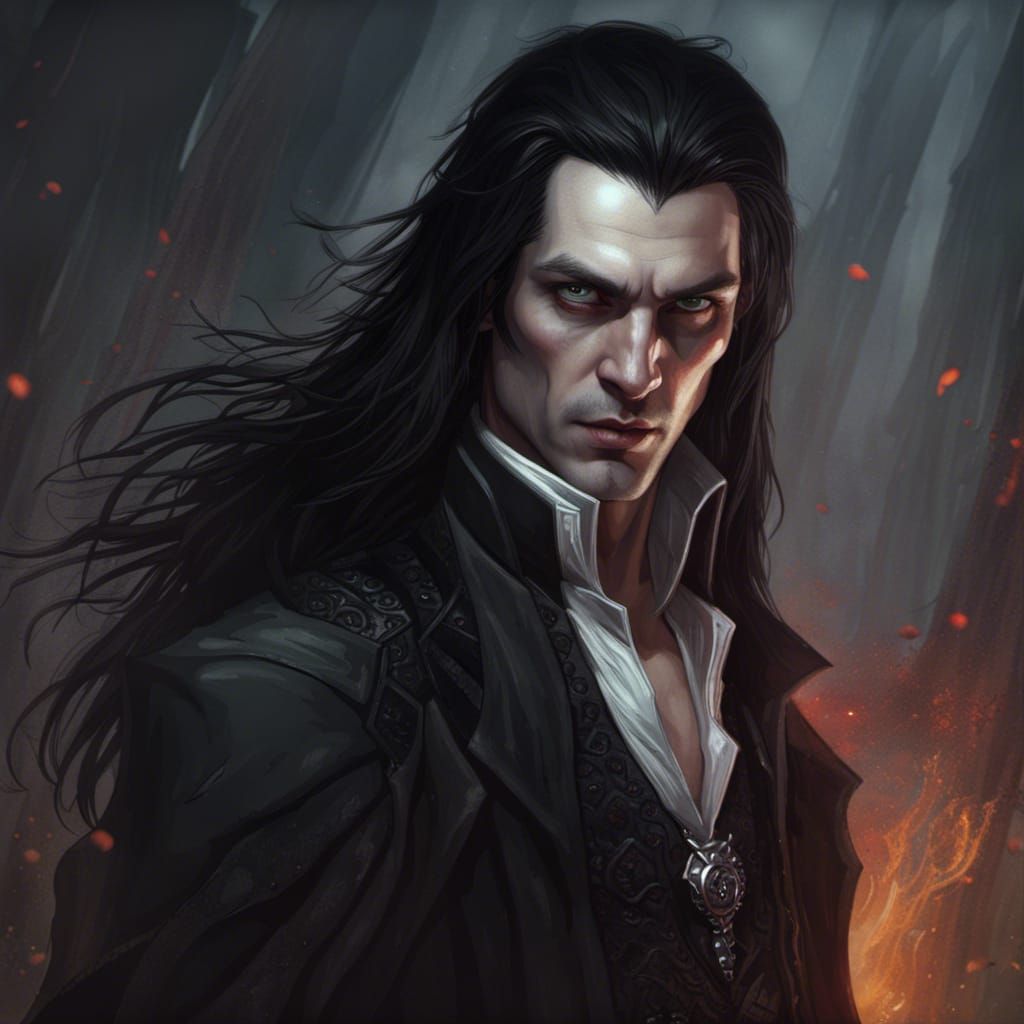 Detailed Portrait of a Vampire in Dark Fantasy Style