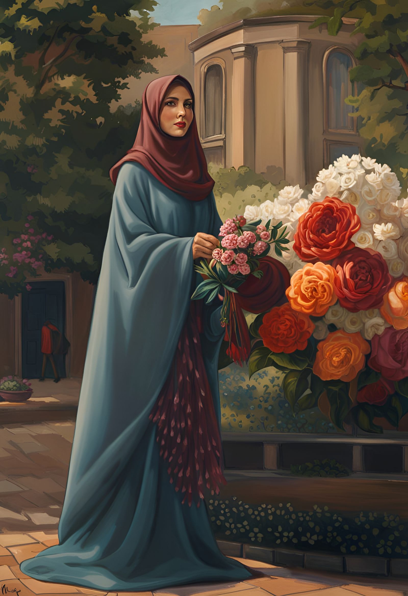 Beautiful Niqabi Woman in Cityscape, Hyperdetailed Render
