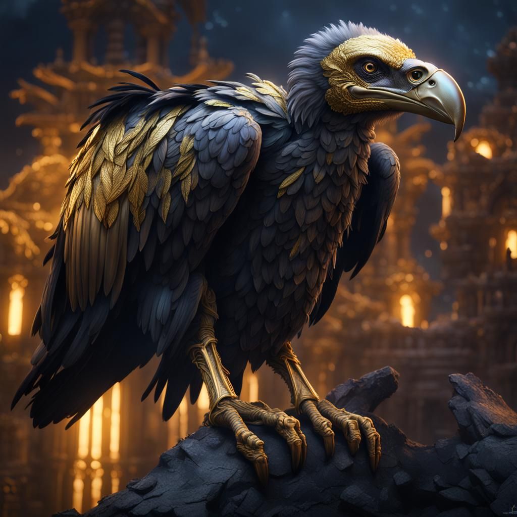 Golden-Feathered Vulture in Detailed Matte Painting