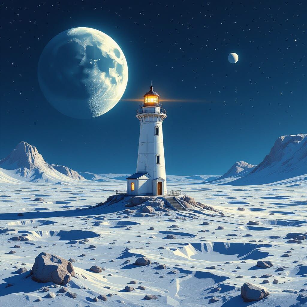 Futuristic Lunar Lighthouse in Dreamy Digital Art