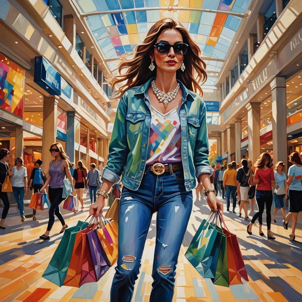 High-Society Girl Shopping, Fauvist Acrylic Painting