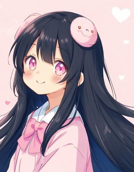 Cute Anime Girl with Pink Eyes in Kawaii Style