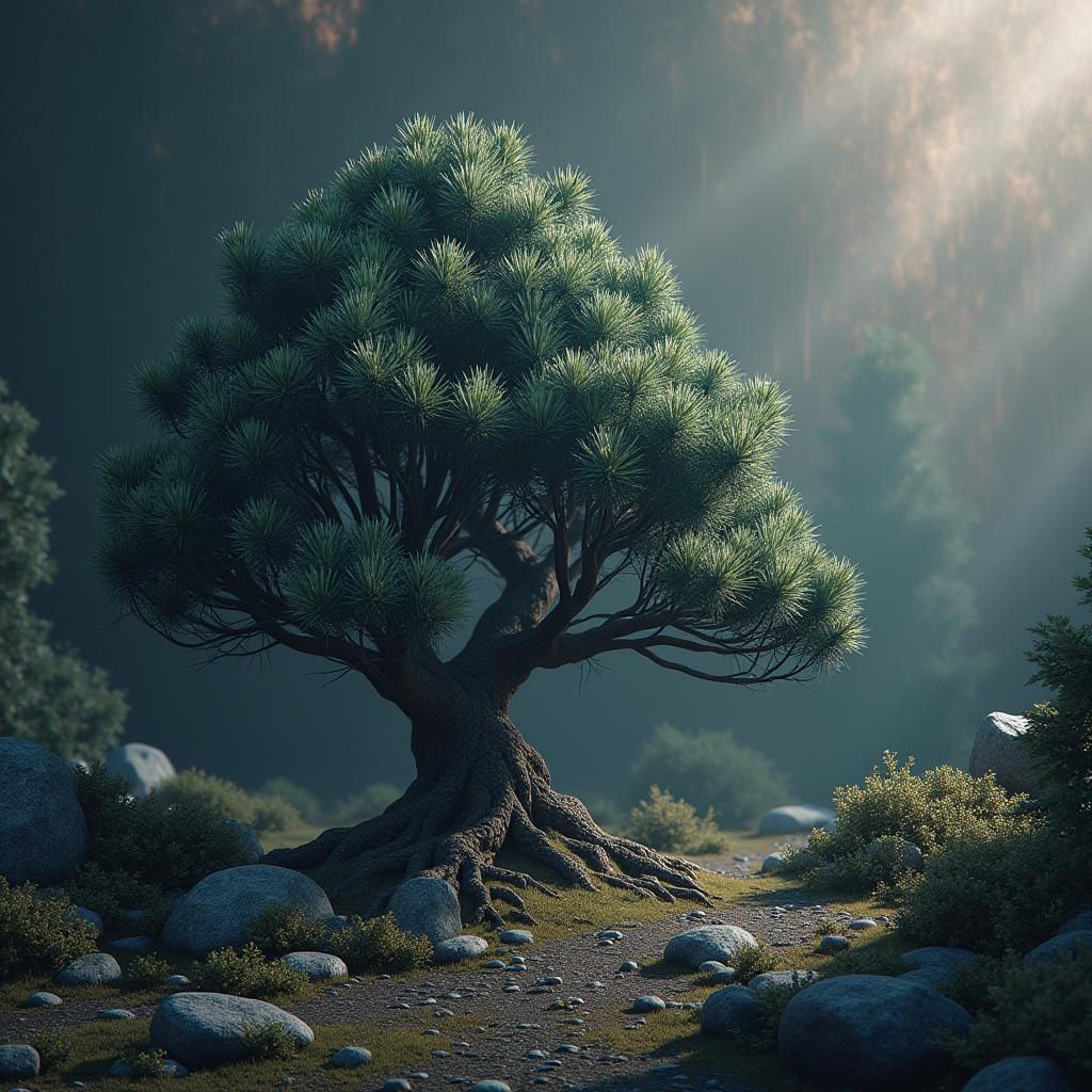 Detailed Pinus Densiflora in Fantasy Concept Art Style
