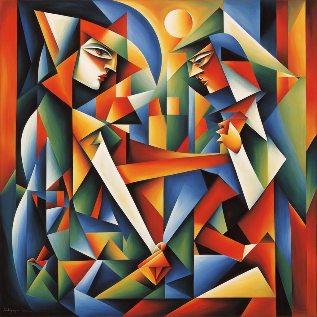 Compassionate Heart in Abstract Cubism Style