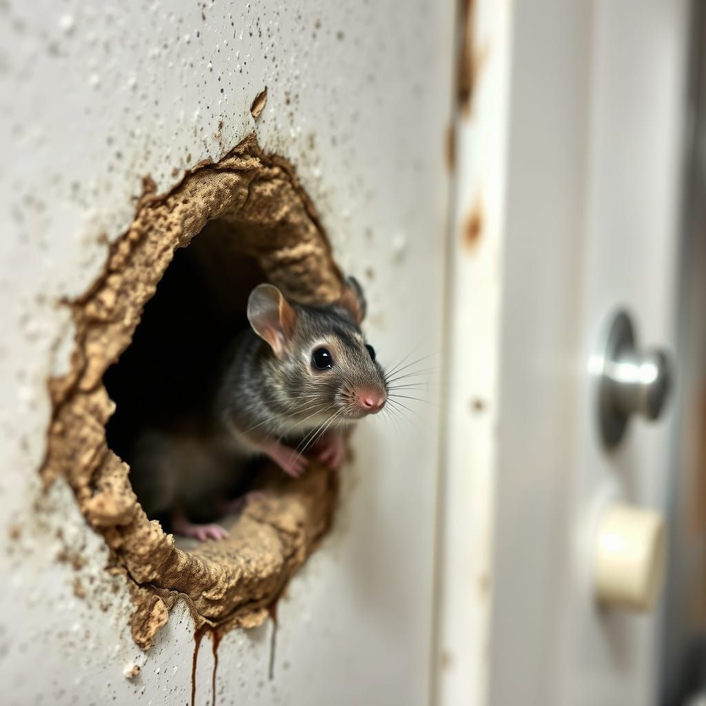Shy Mouse Hiding in Kitchen Wall