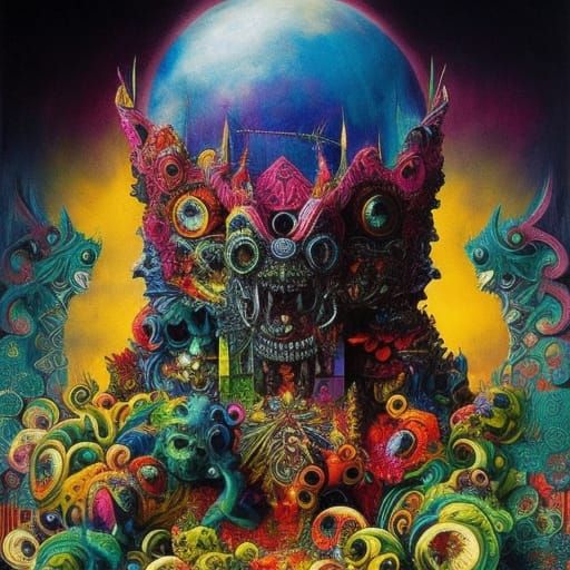 Disturbing Monster in Colorful Mixed Media Illustration