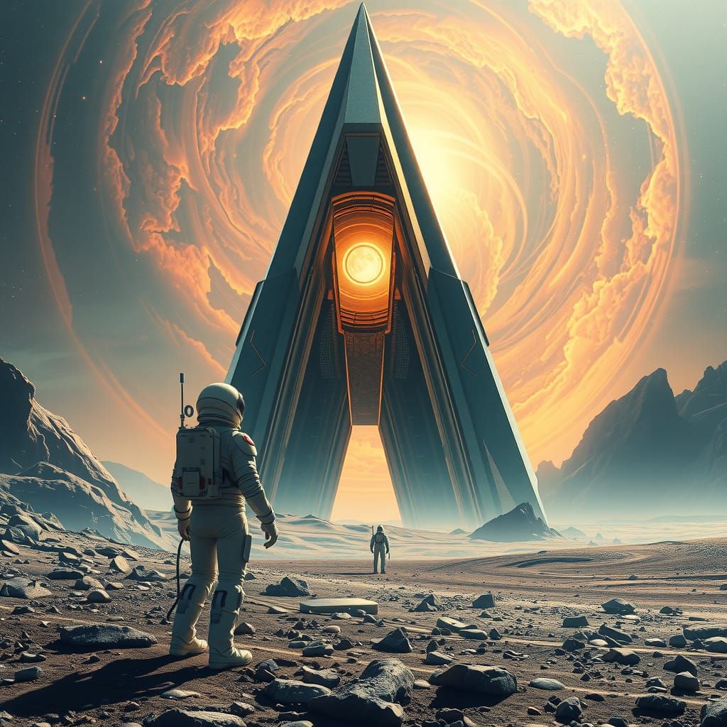 Astronaut and Alien Monolith: A Cosmic Encounter