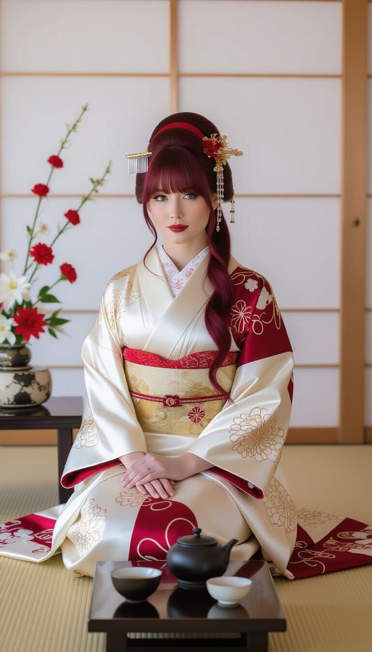 Elegant Woman in Kimono, Greg Rutkowski Style