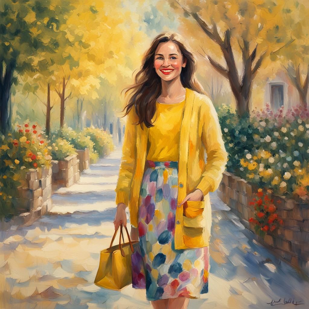 Impressionist Portrait of Woman in Yellow Cardigan