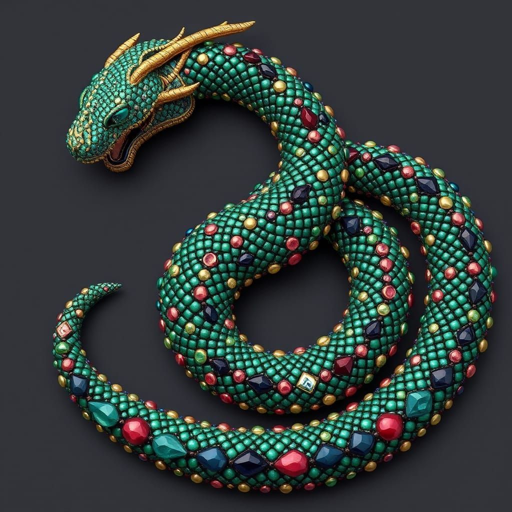 Beaded Serpent in Emerald, Sapphire, and Ruby Hues