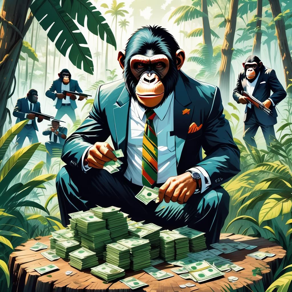 guerilla soldiers with shotguns, obsessed ape counting his m...