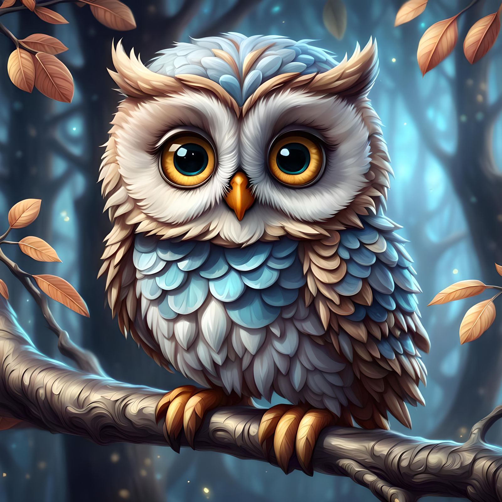 Adorable Chibi Owl Portrait in Whimsical Style