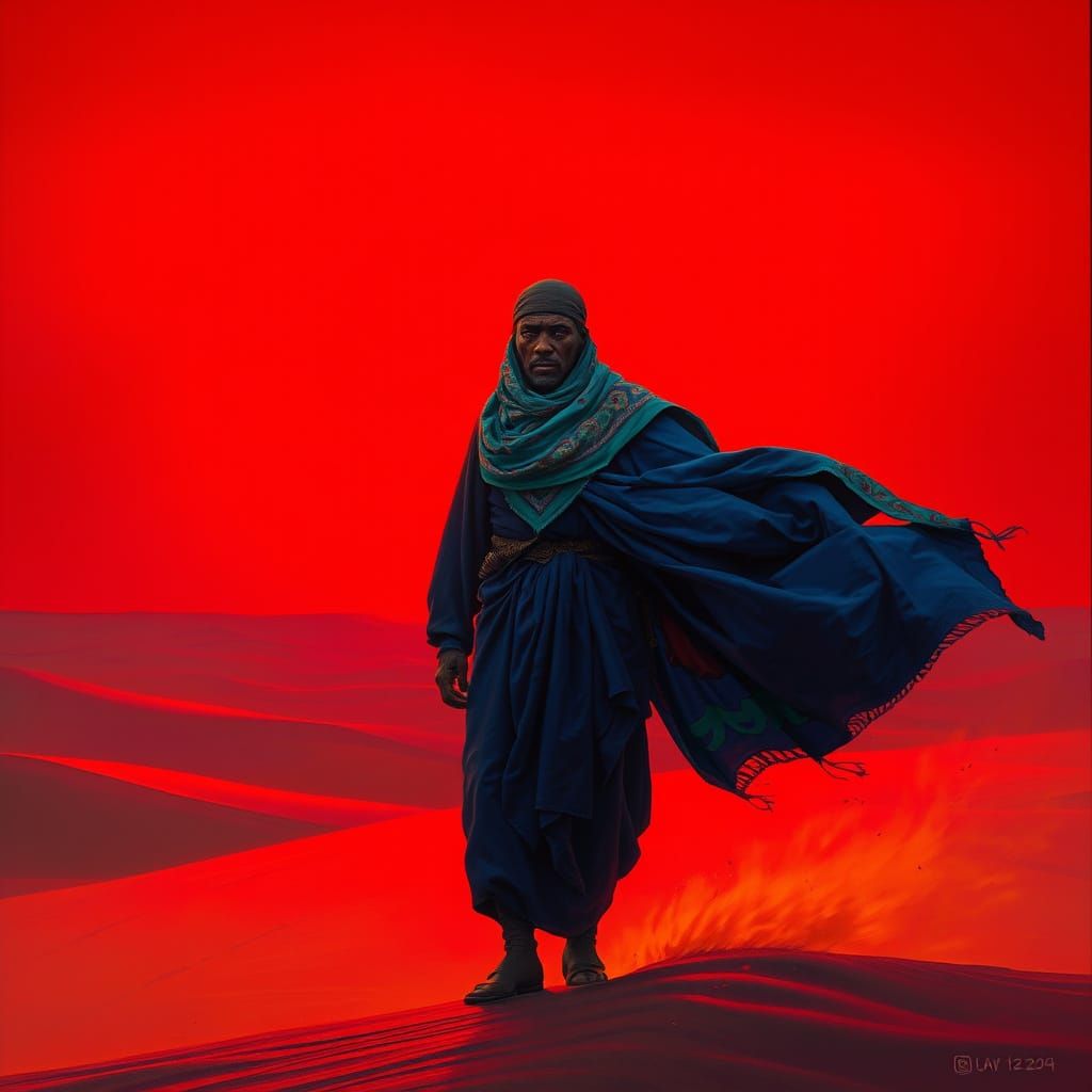 Tuareg Warrior Silhouette at Sahara Sunset