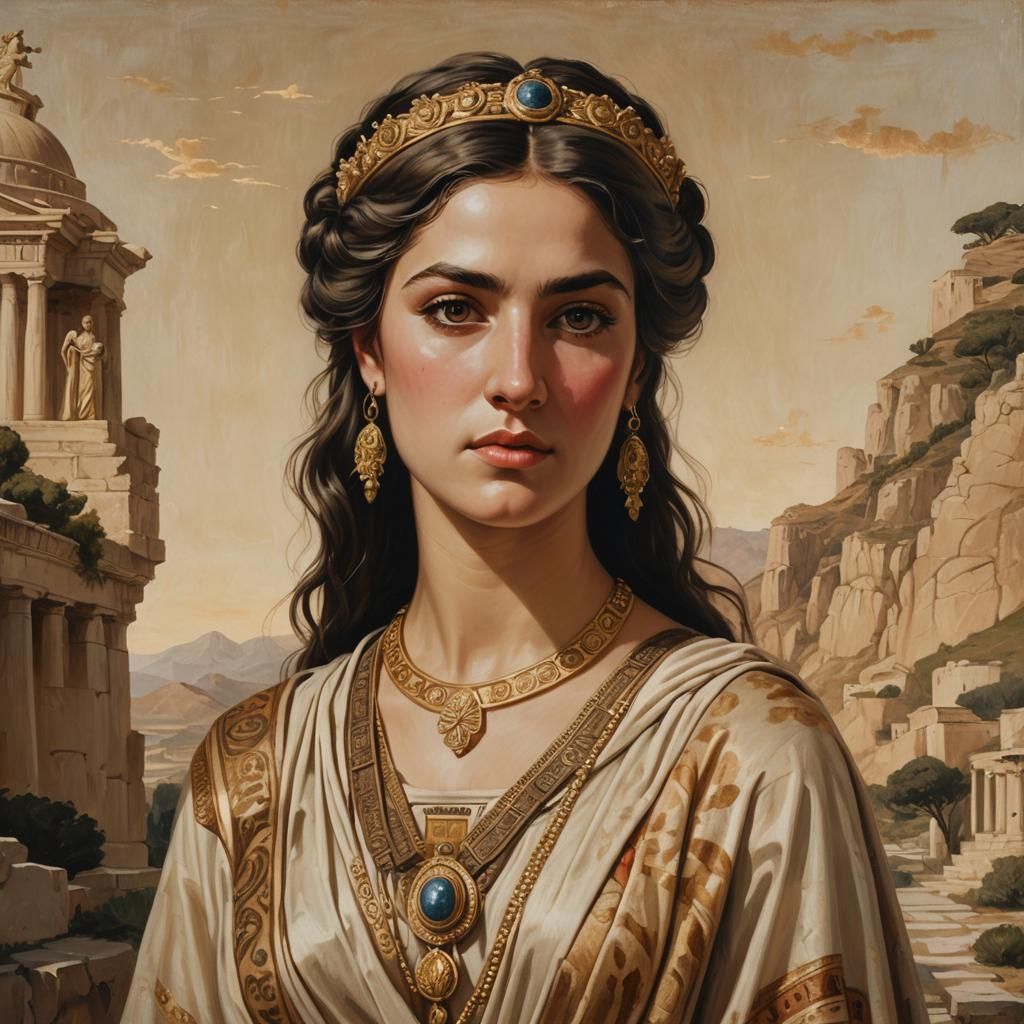 Ancient Greek Queen Eurydike: Photorealistic Oil Painting