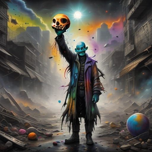 Watercolor Alien Celebrates Victory Over Humanity