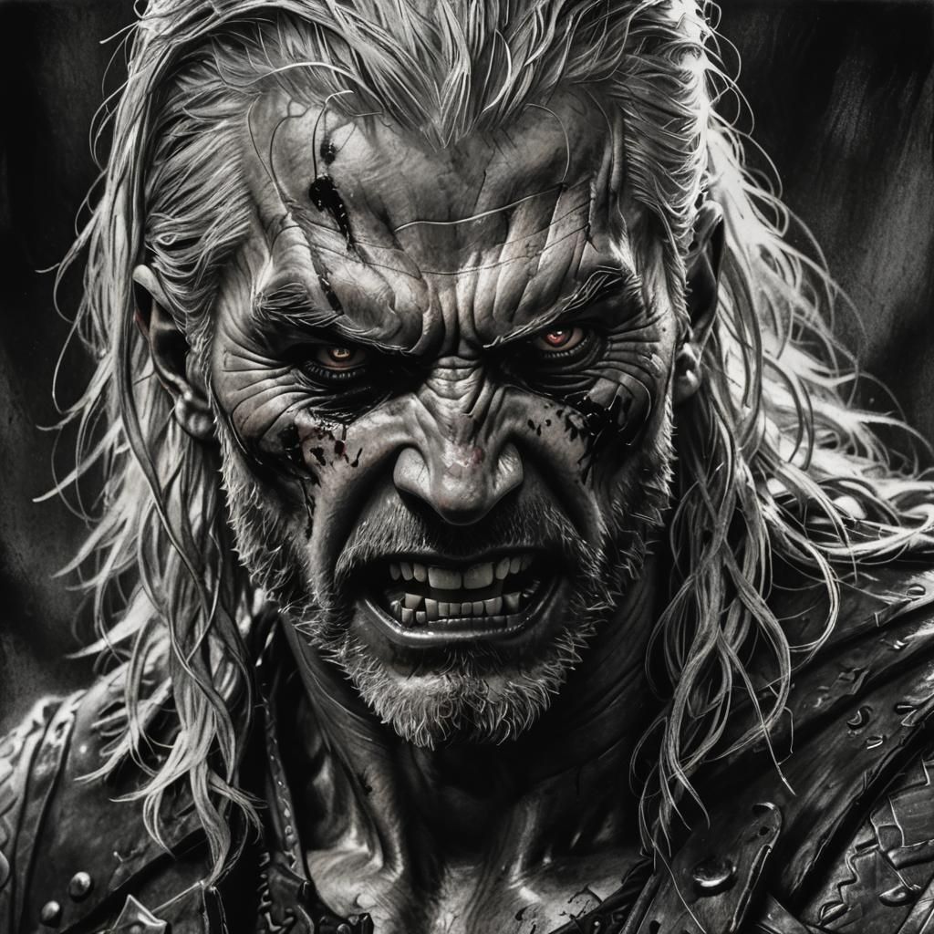 Geralt of Rivia's Venom Transformation: A Charcoal Art Piece