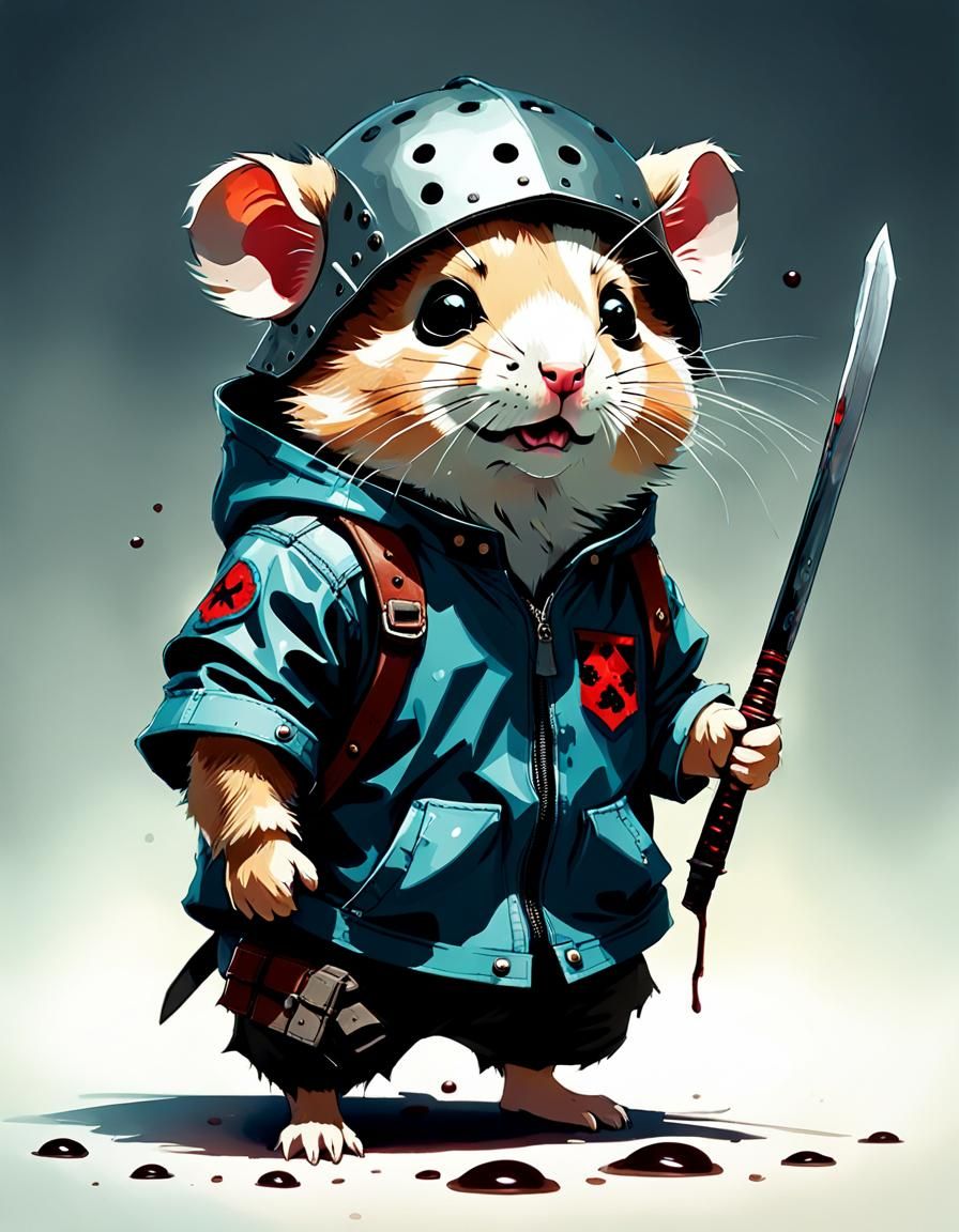 Hamster as Jason Voorhees: Digital Art Concept