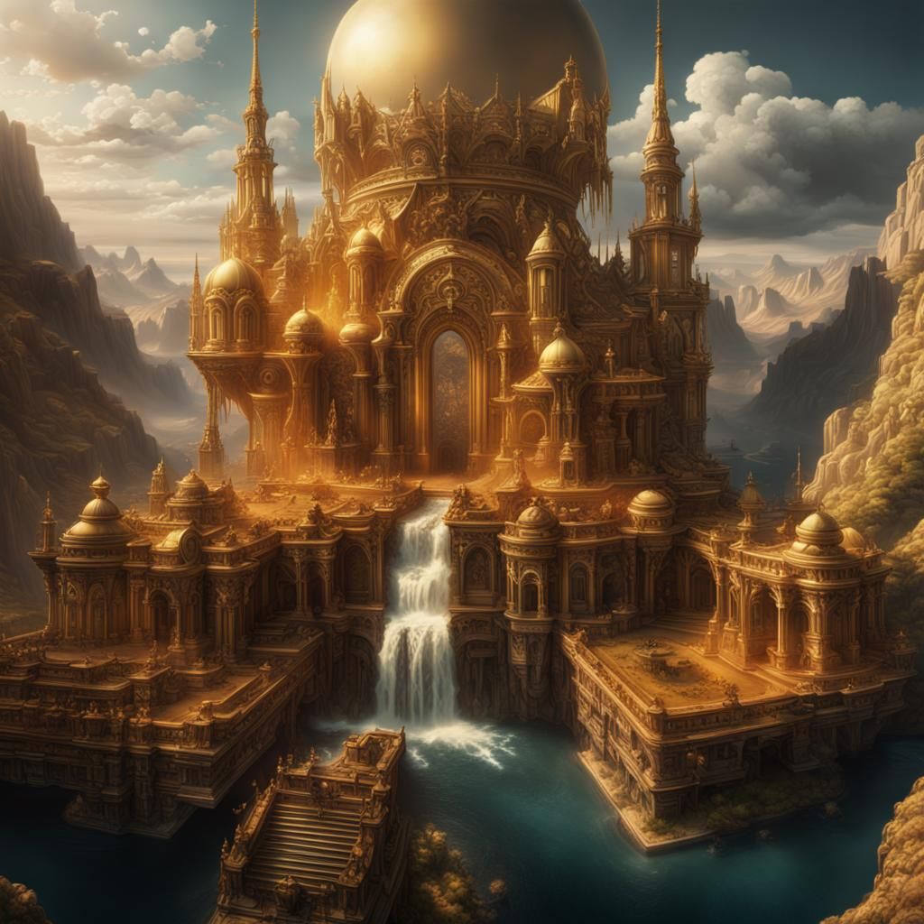 Epic Liquid Gold Flowing: Digital Matte Painting