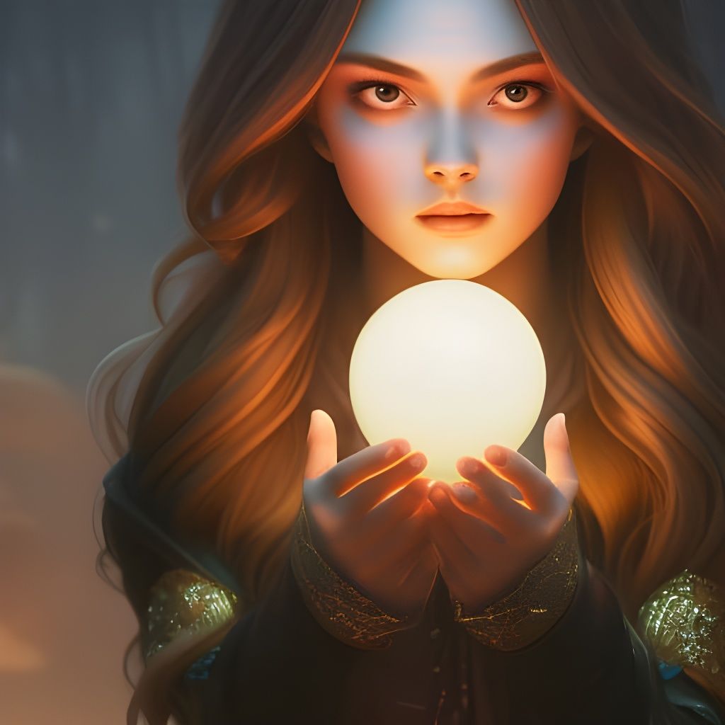 Girl Holds Luminous Sphere: Detailed Digital Art