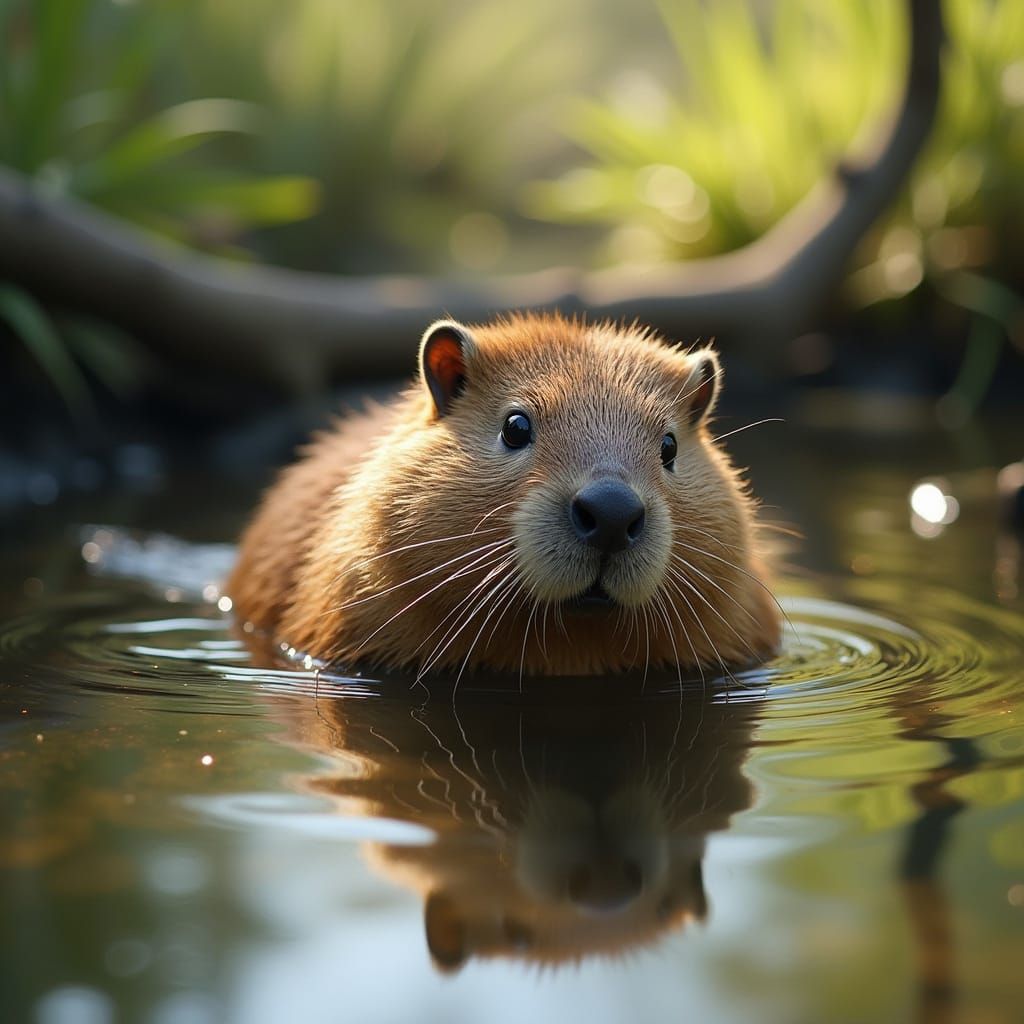 Gentle Beaver in a Peaceful Pond Scene