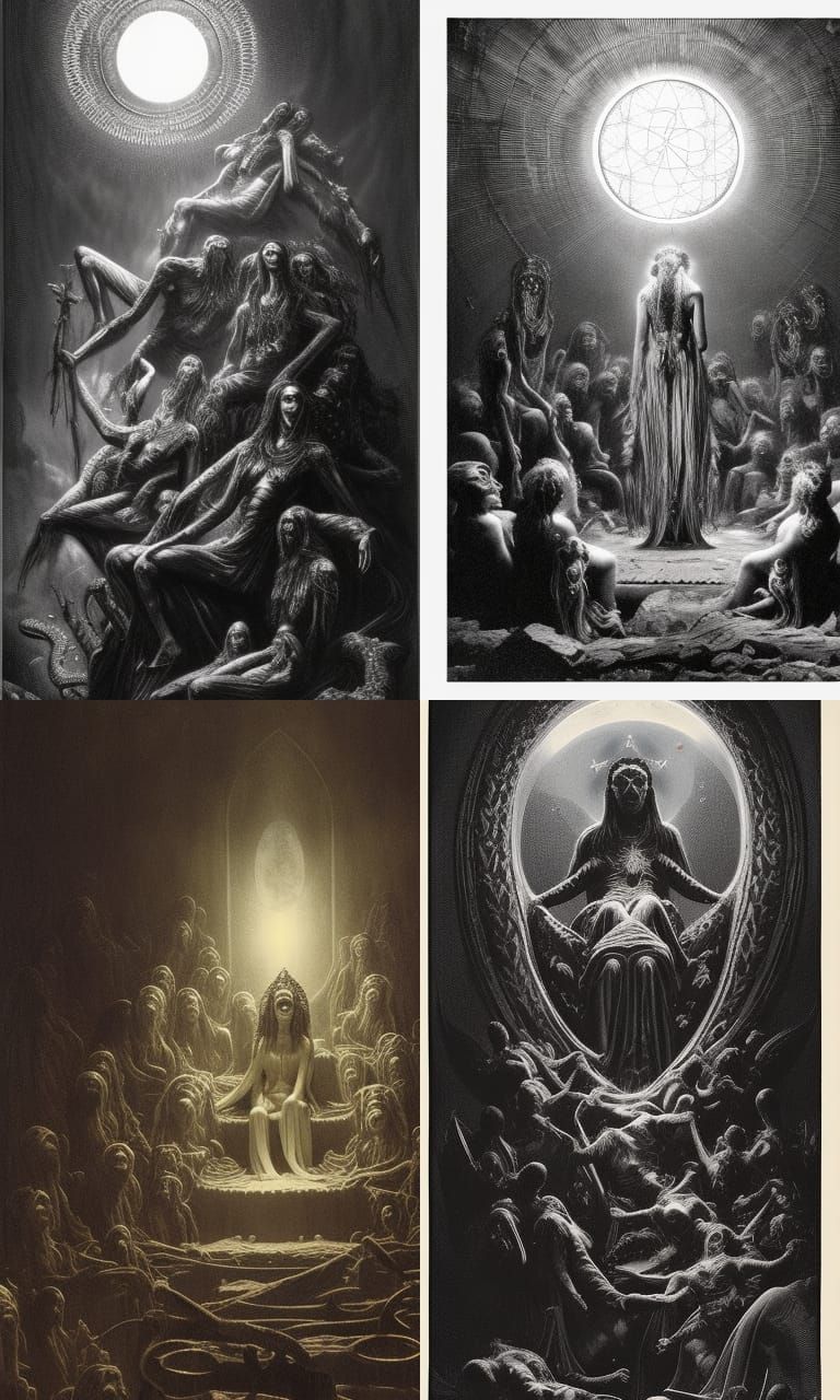 Annunaki Goddess in Dark Ritual, Sacred Geometry Art