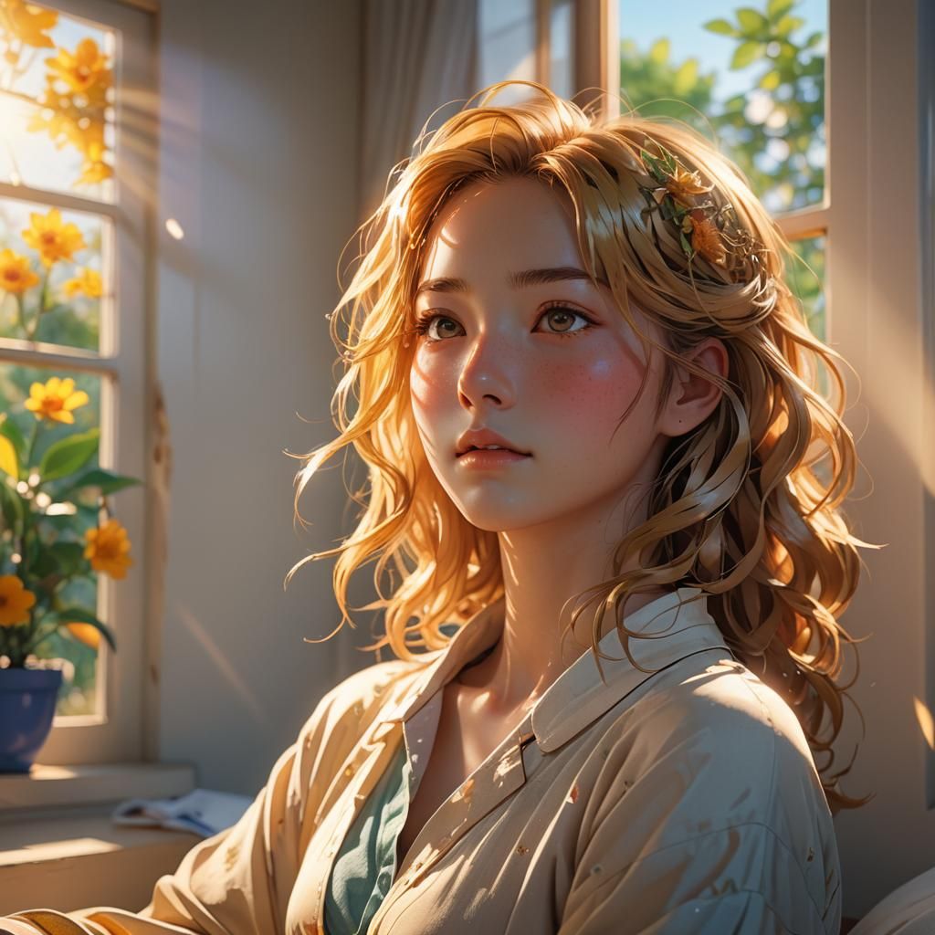 Serene 3D Anime Morning Wake-Up Scene