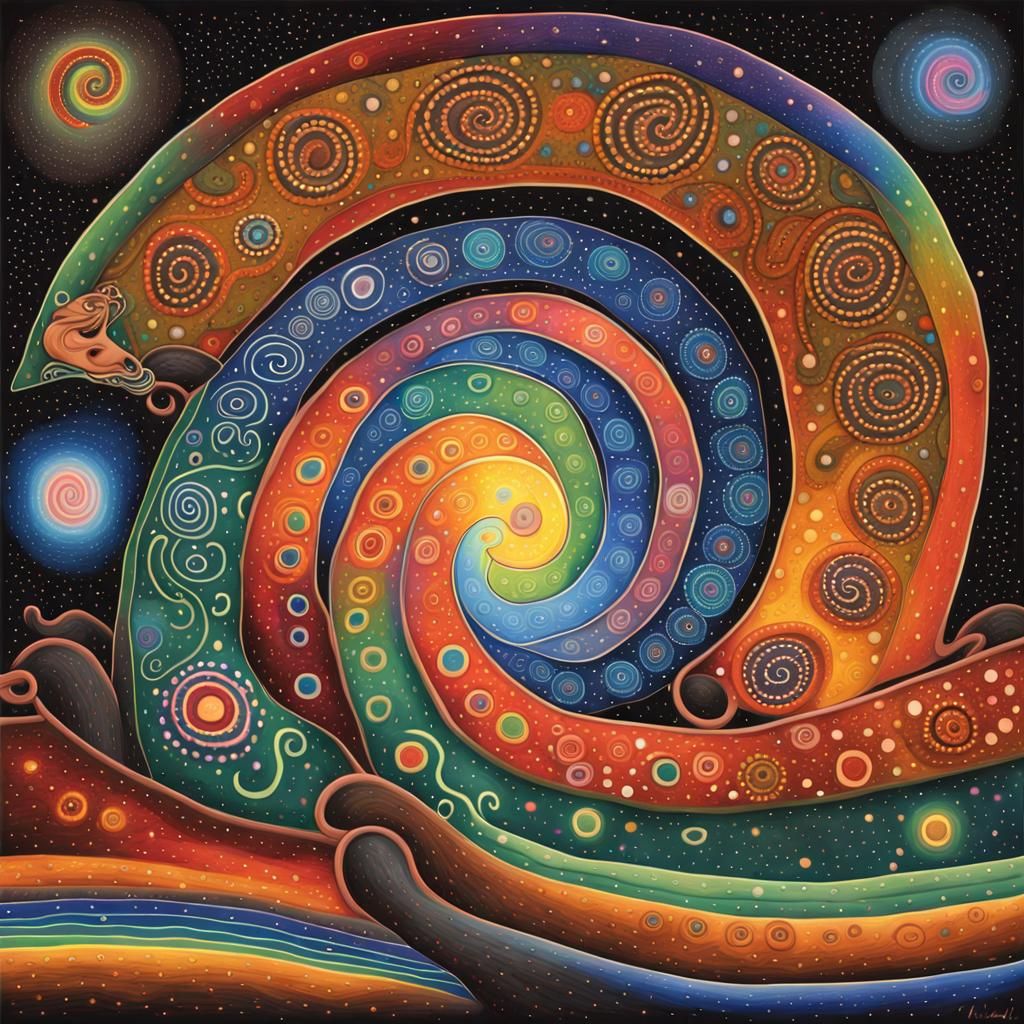 Cosmic Rainbow Serpent: Aboriginal Mythology Art