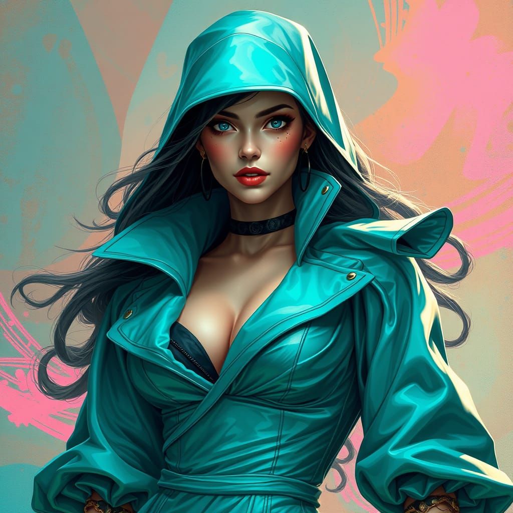 Elegant Woman in Turquoise Gown: Hyperrealistic Art