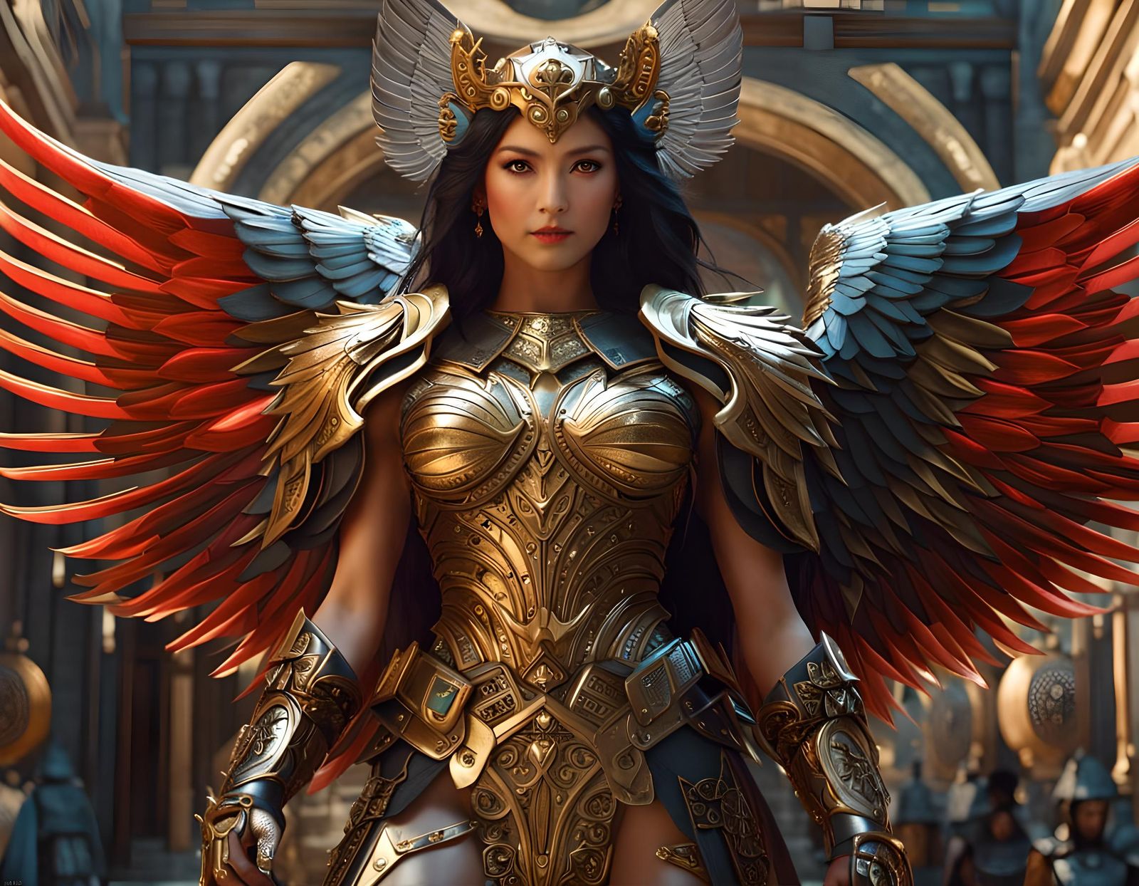 Winged Warrior in Ancient City, Fantasy Art