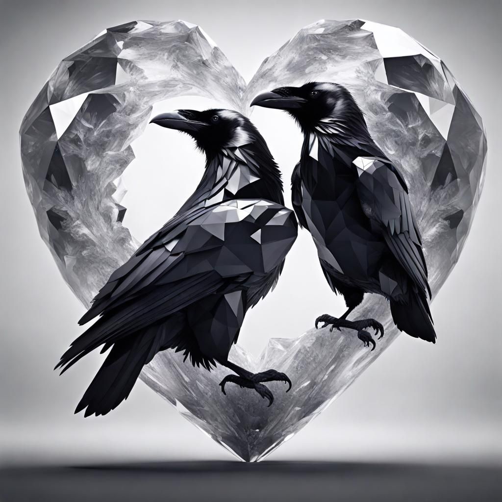 Ravens in Crystal Heart with Digital Graphics