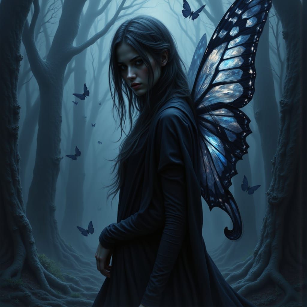 Sad Woman Composed of Abstract Shapes in Moody Colors